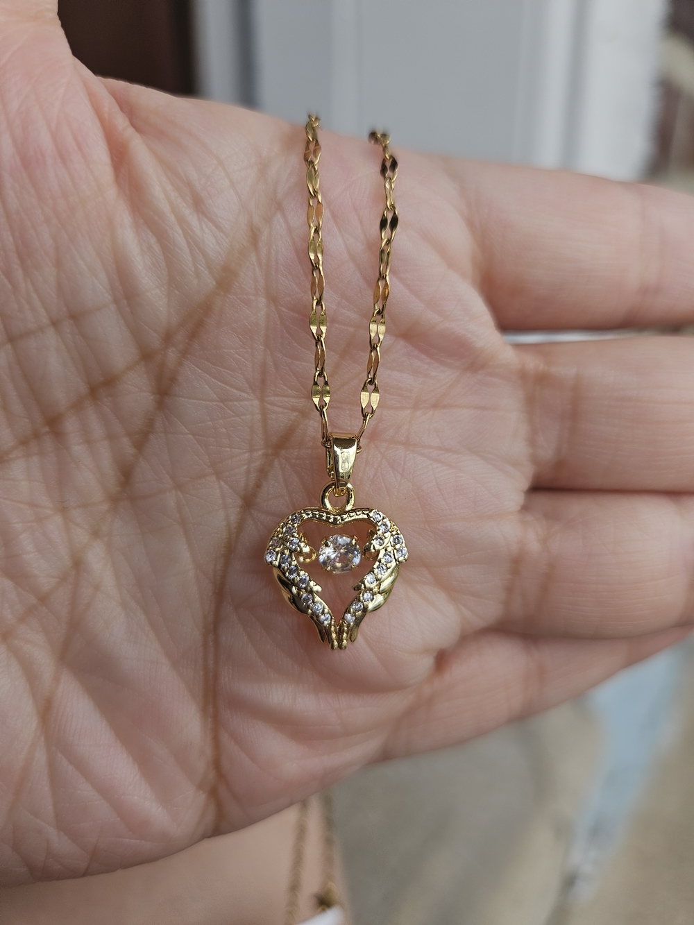 Stainless Steel Heart Pendant Necklace with Clear Crystals